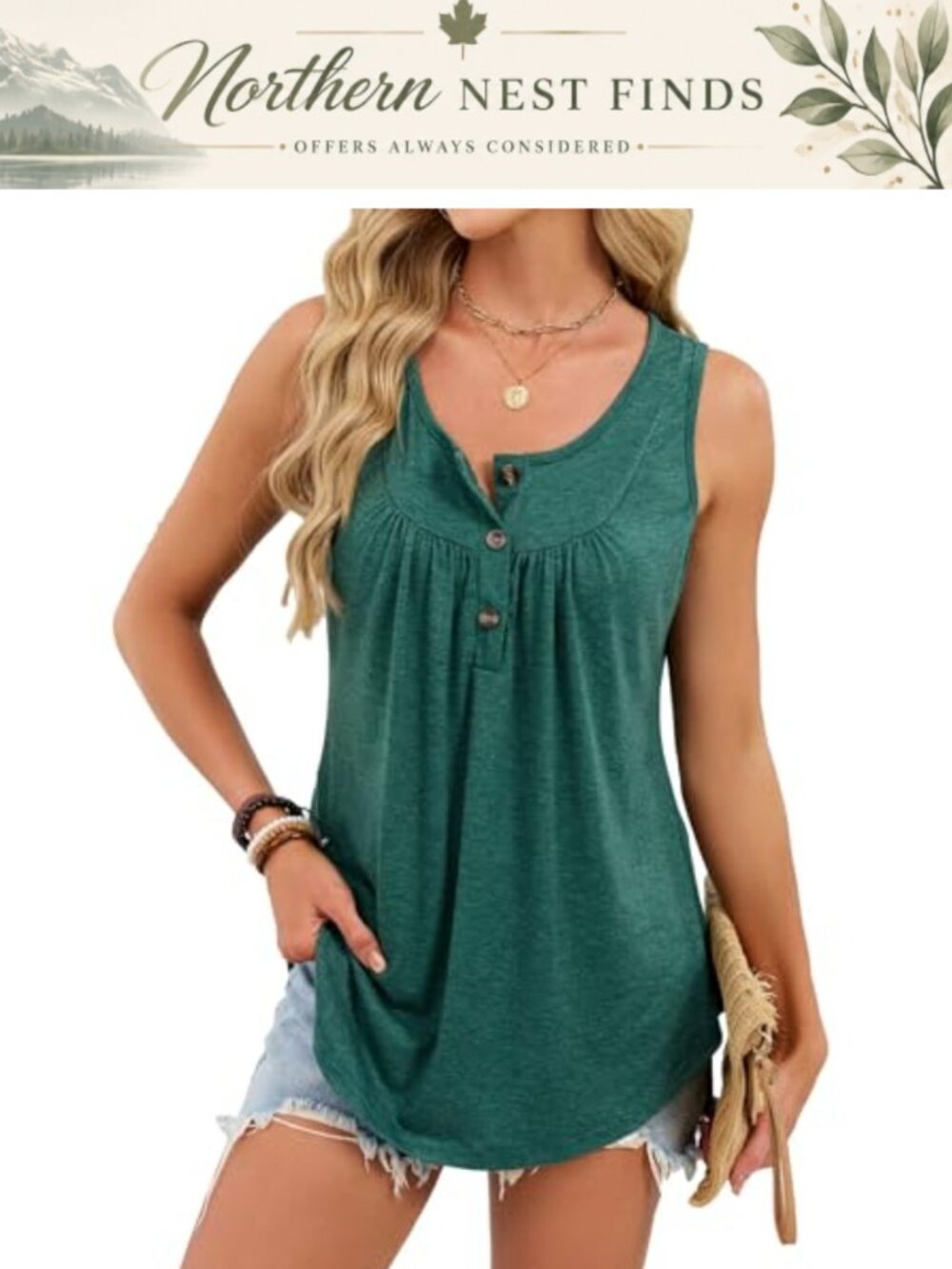 Womens Tank Top Scoop Neck Button Front Sleeveless Loose Fit Summer Casual